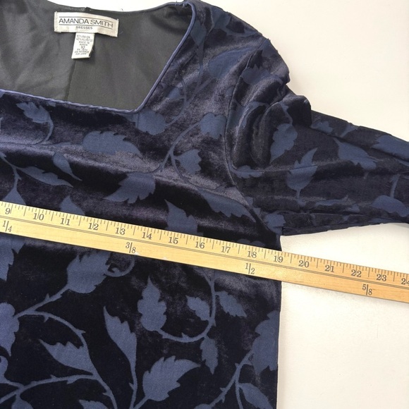 AMANDA SMITH Shift Dress 10 Navy Floral Burnout Velvet Square Neck Long Sleeve - Picture 7 of 11